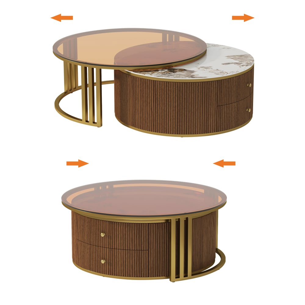 Grovyn 2000mm Sintered Stone Top Walnut TV Stand & Nesting Coffee Table Set window image