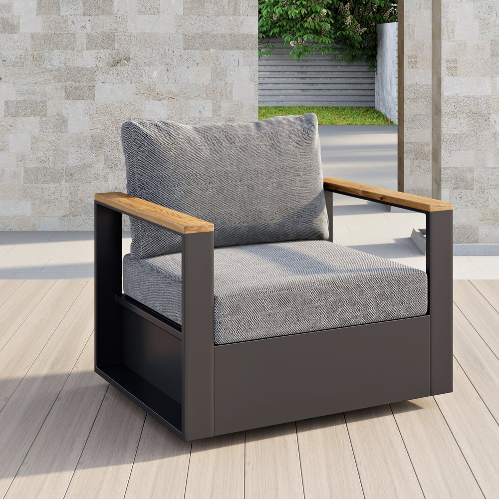Axis Outdoor Gray Wood & Aluminum Swivel Chair with Cushion window image