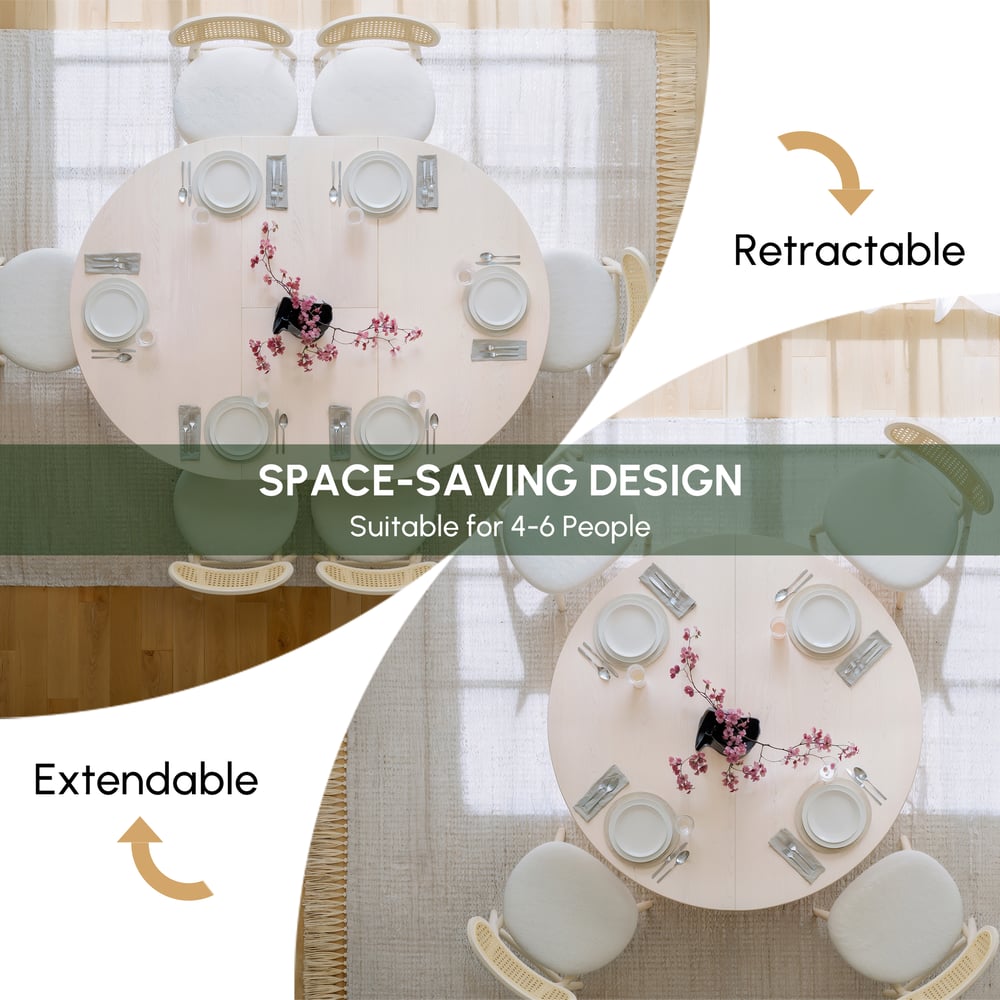 Japandi Extendable Dining Table 1000mm-1400mm Whitewash 6-Seater Oval&Round Table window image