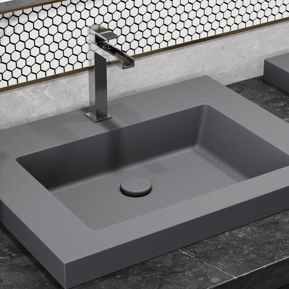 600mm Rectangular Concrete Gray Drop-in Bathroom Basin window image