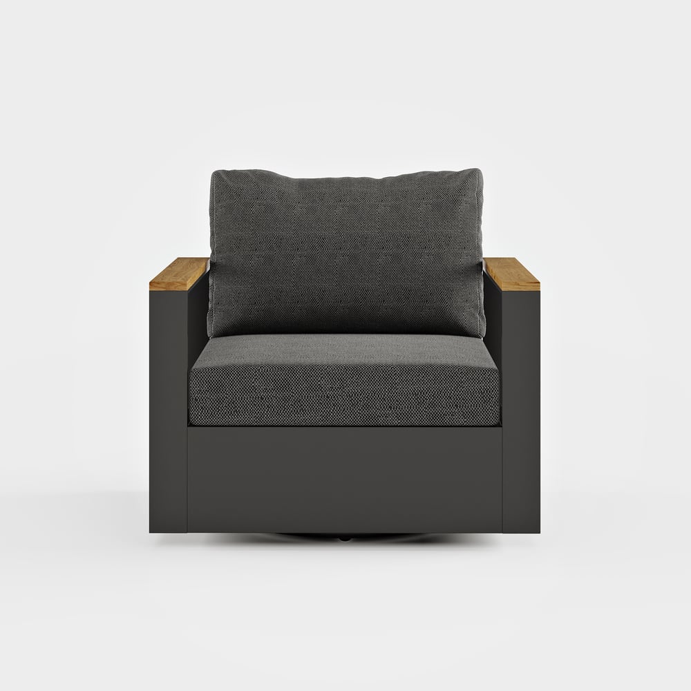 Outdoor Gray Wood & Aluminum Swivel Chair with Cushion Set of 2 window image