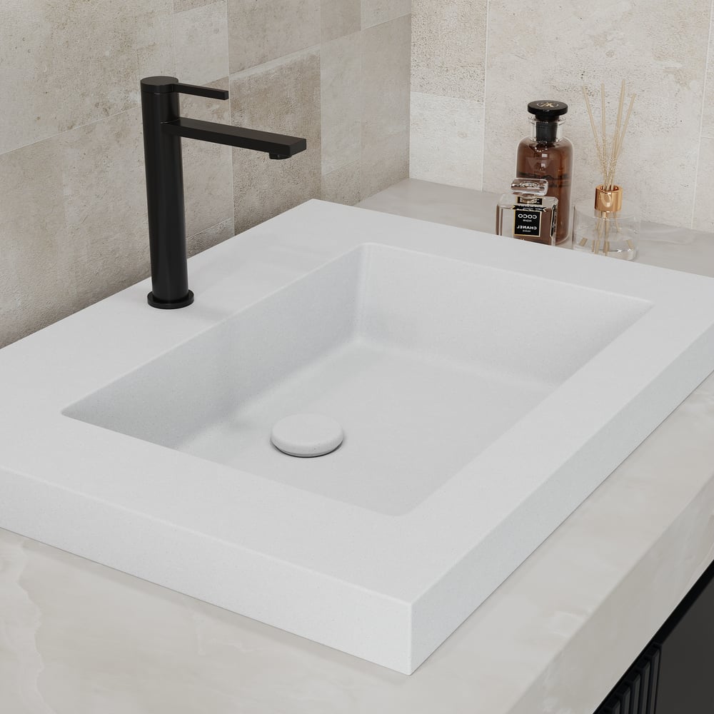 584mm Rectangular Concrete white Drop-in Bathroom Sink window image