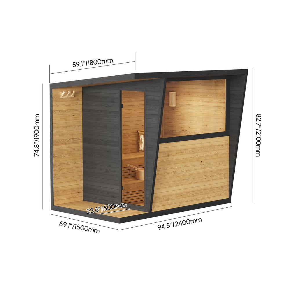 Outdoor Cabin-style Electric Steam Sauna Kits for 2-4 People weights dimensions image