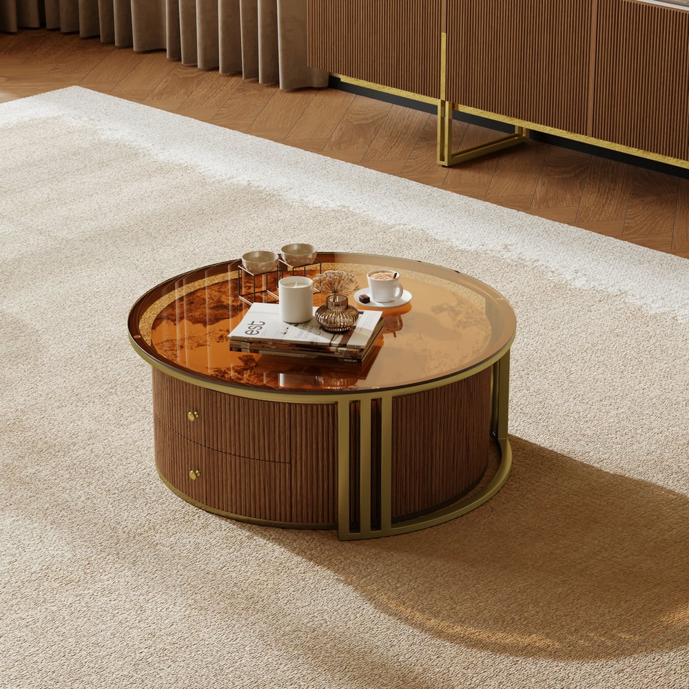 Grovyn 2000mm Sintered Stone Top Walnut TV Stand & Nesting Coffee Table Set window image