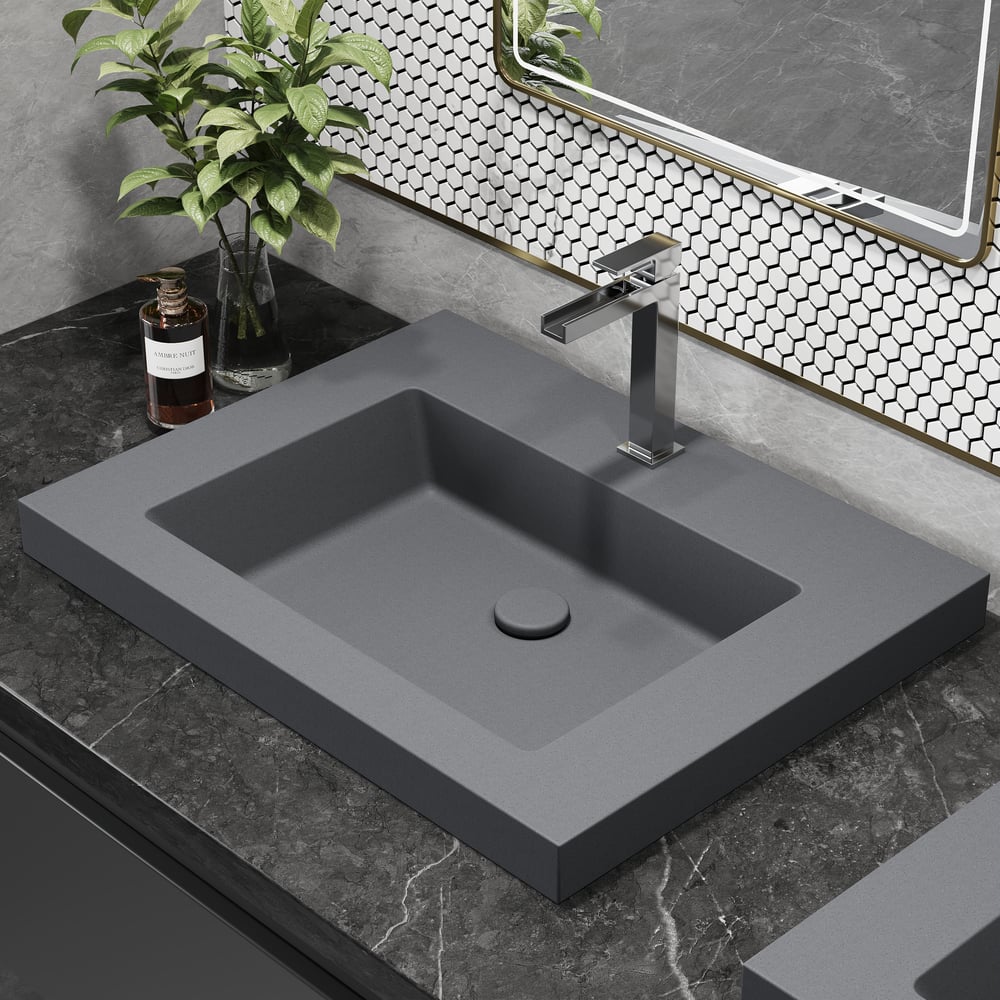 Questions and Answers for 600mm Rectangular Concrete Gray Drop-in Bathroom Basin