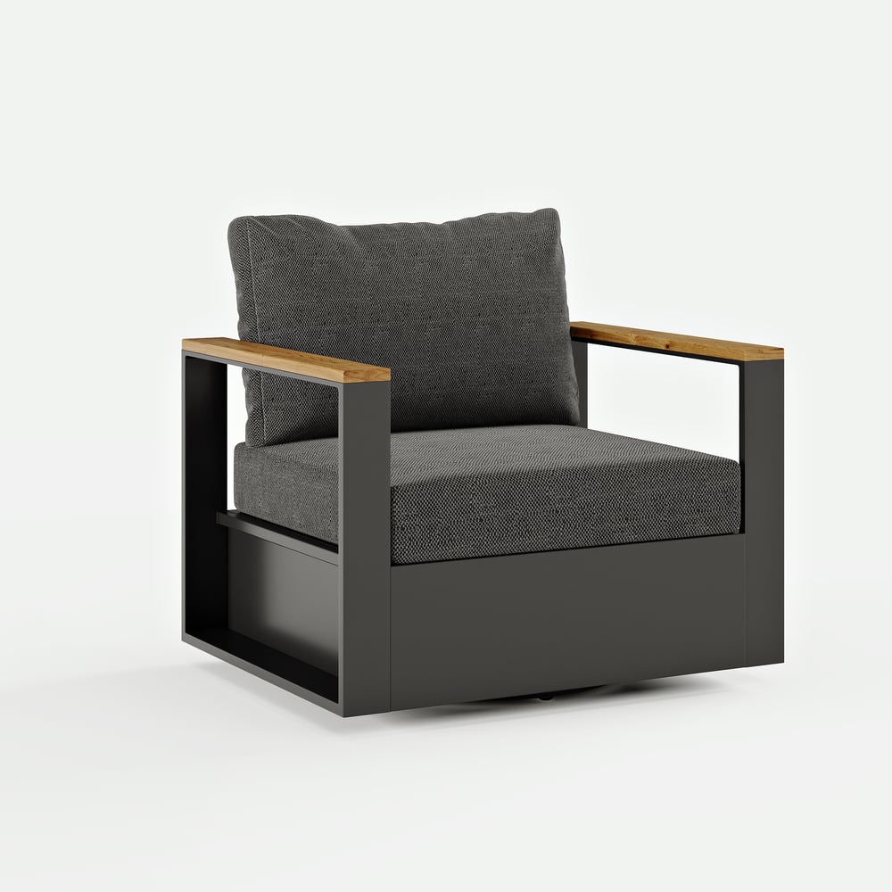 Outdoor Gray Wood & Aluminum Swivel Chair with Cushion Set of 2 window image