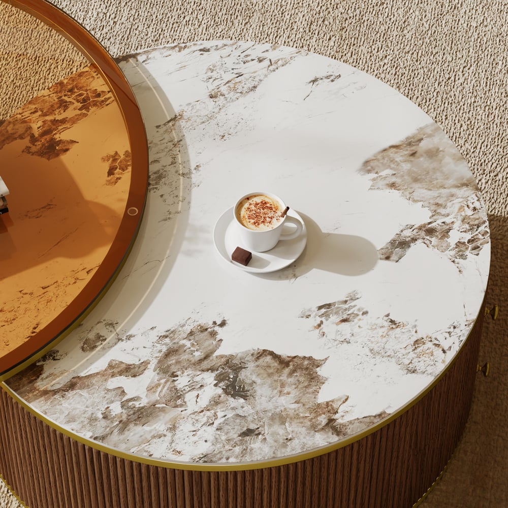 Grovyn 2000mm Sintered Stone Top Walnut TV Stand & Nesting Coffee Table Set window image