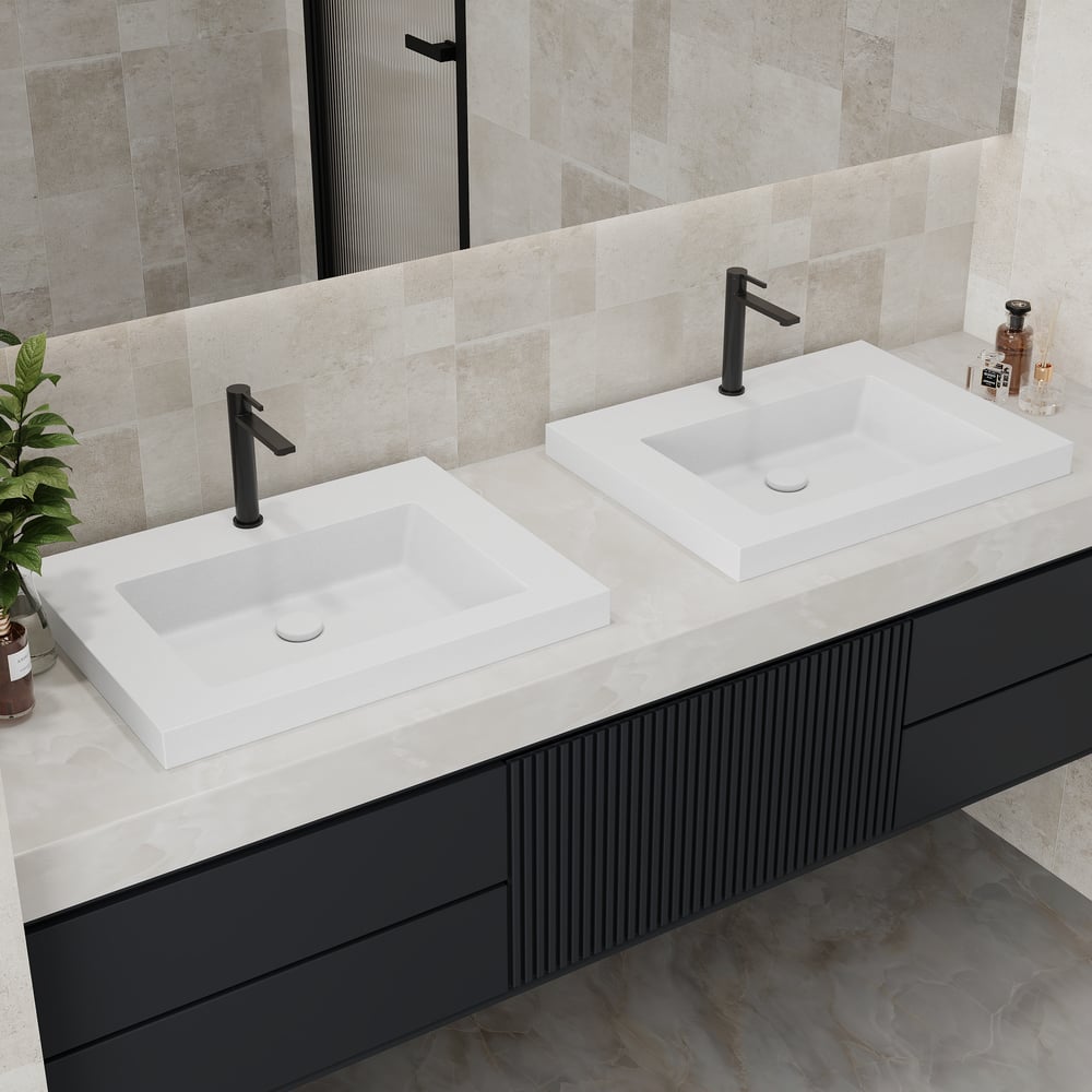 Questions and Answers for 584mm Rectangular Concrete white Drop-in Bathroom Sink