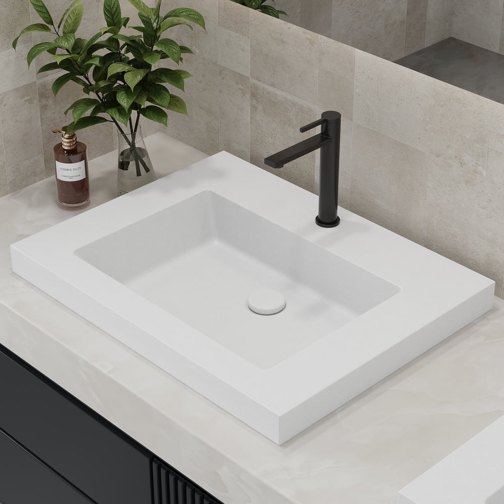 Questions and Answers for 584mm Rectangular Concrete white Drop-in Bathroom Sink