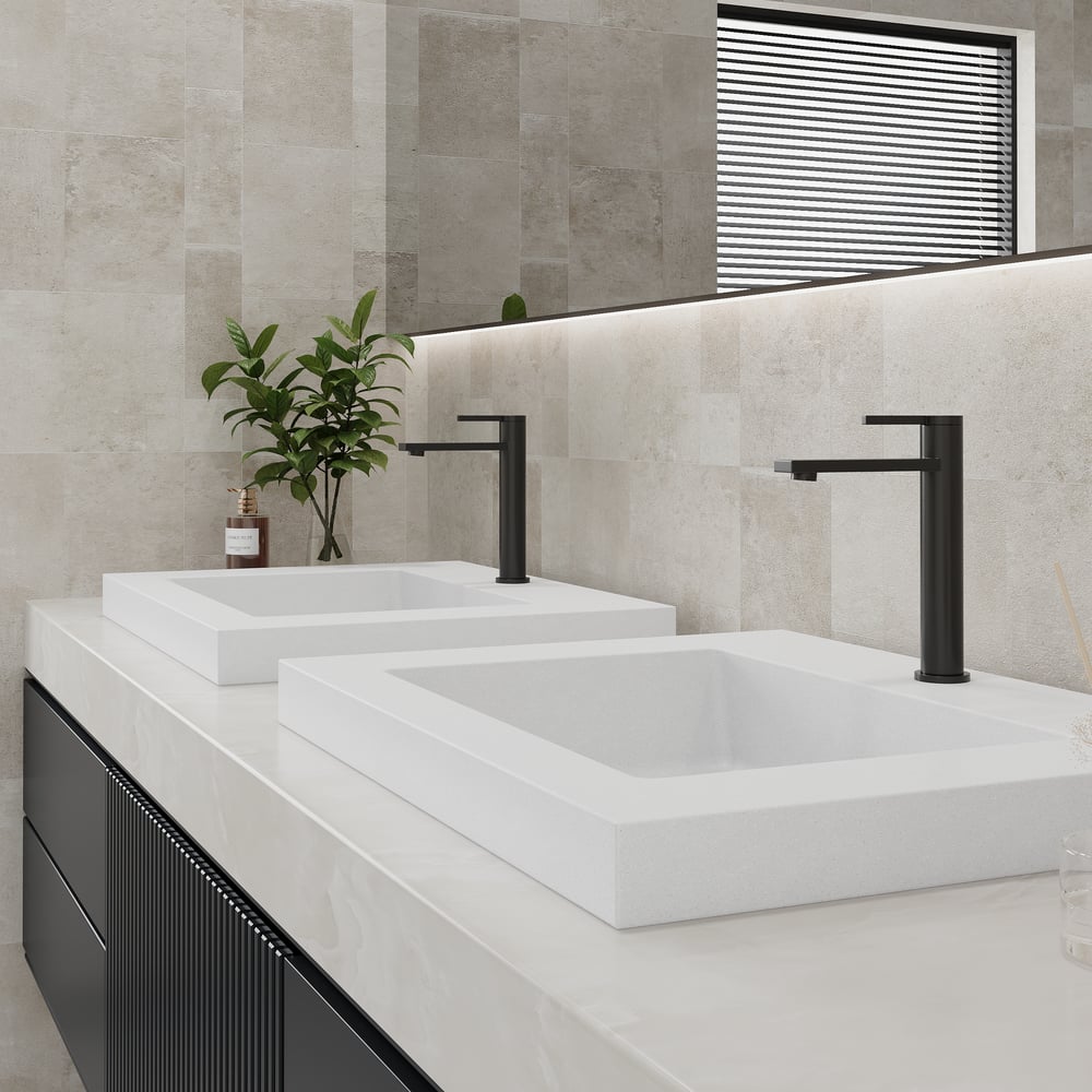 584mm Rectangular Concrete white Drop-in Bathroom Sink window image
