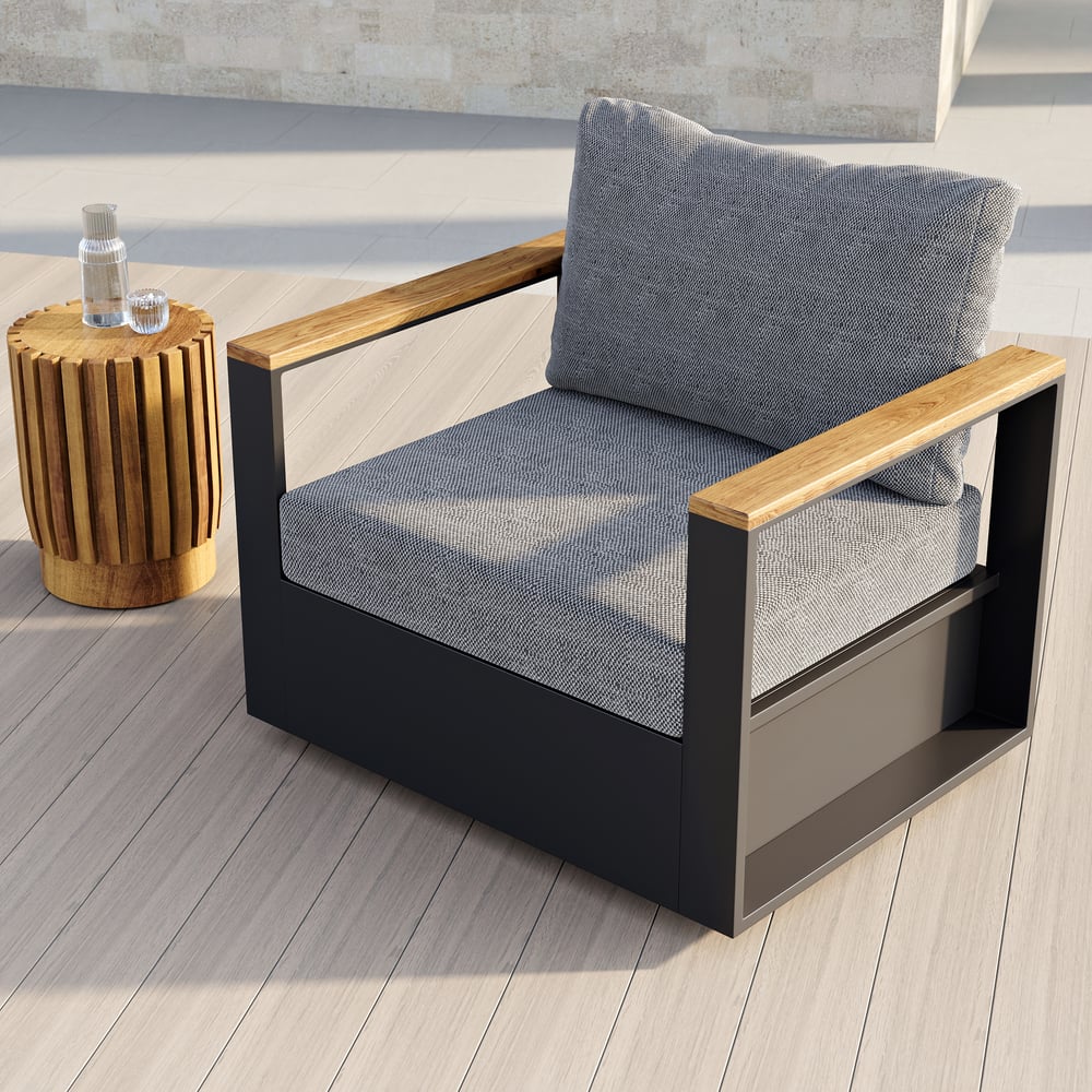 Outdoor Gray Wood & Aluminum Swivel Chair with Cushion Set of 2 window image