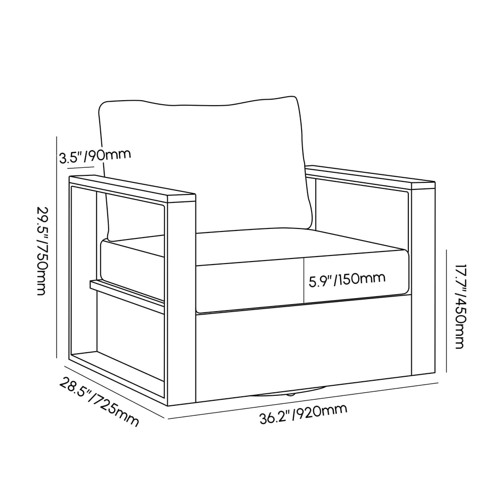 Axis Outdoor Beige Teak & Aluminum Swivel Chair with Cushion weights dimensions image