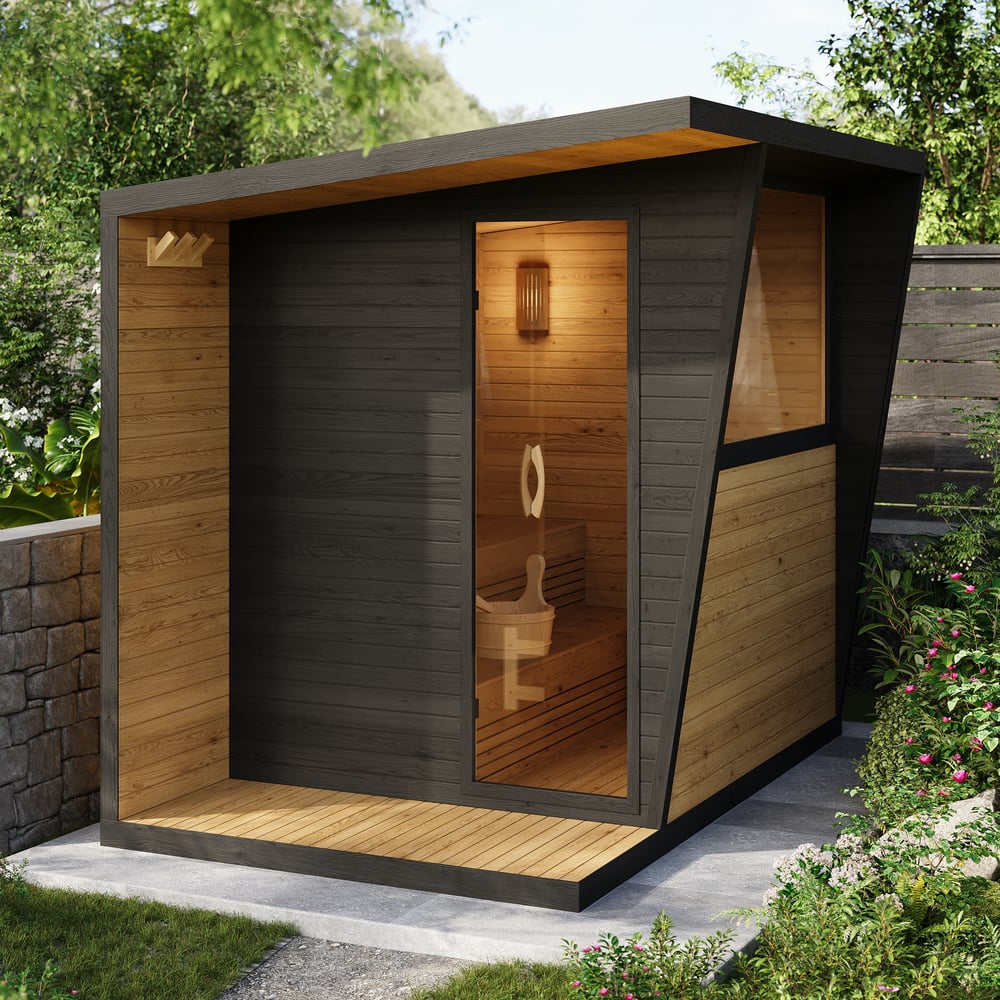Outdoor Cabin-style Electric Steam Sauna Kits for 2-4 People window image