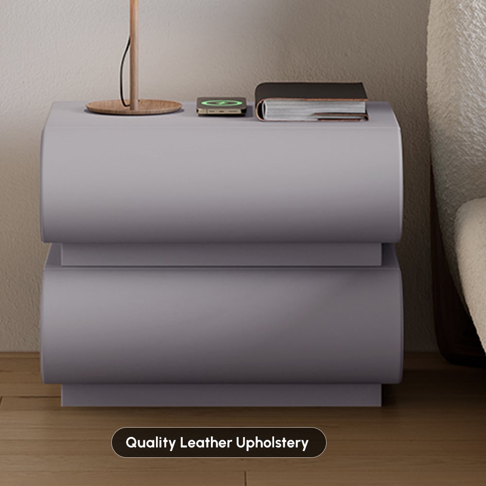 Humply Leather 2-Drawer Smart Nightstand Set of 2 window image