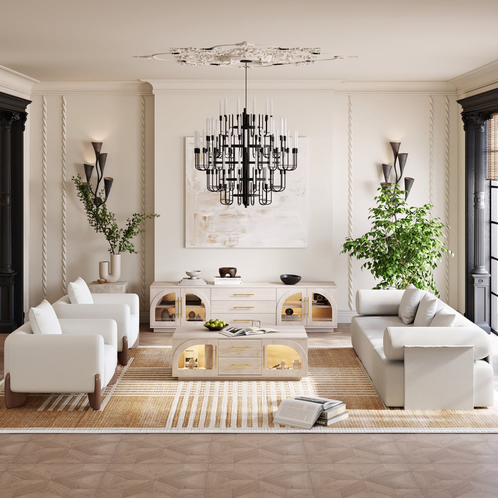 Arune 80" Arched Glass Doors TV Stand with Storage and LED window image