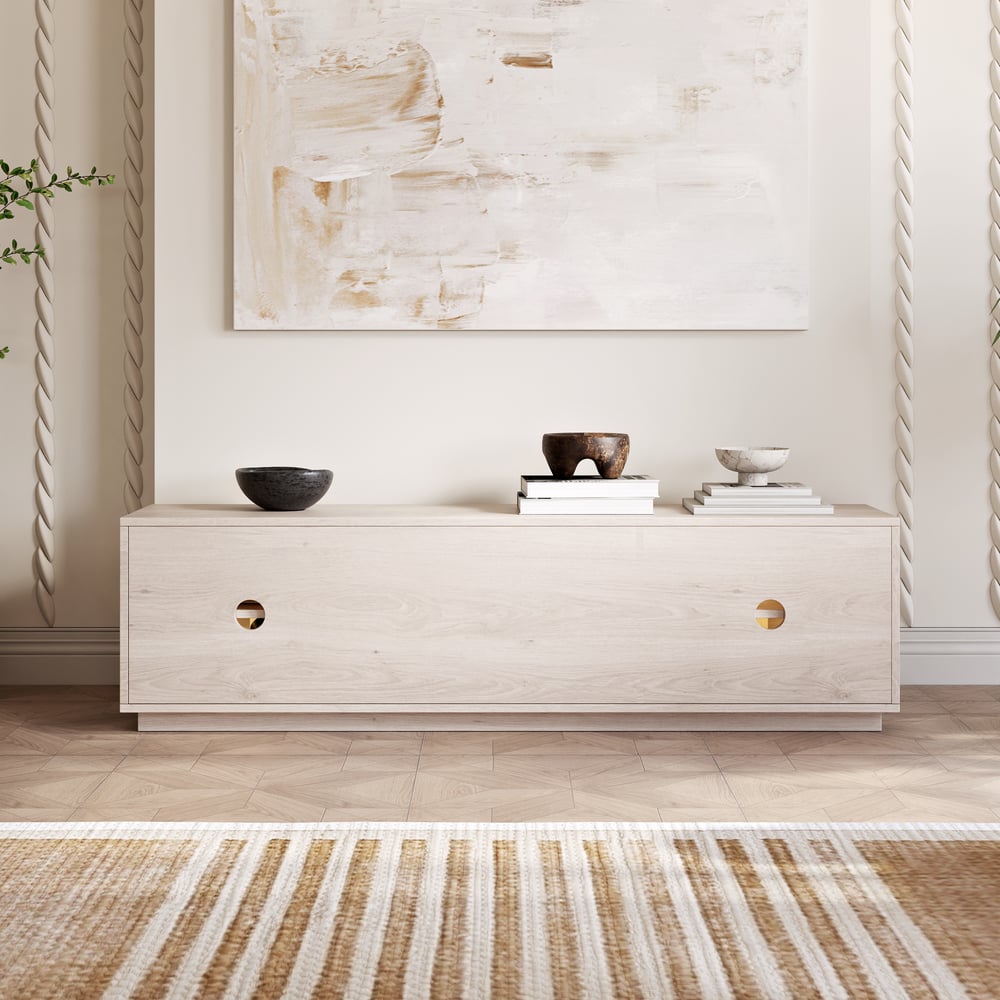 Arune 1830mm Arched Glass Doors TV Stand with Storage and LED window image