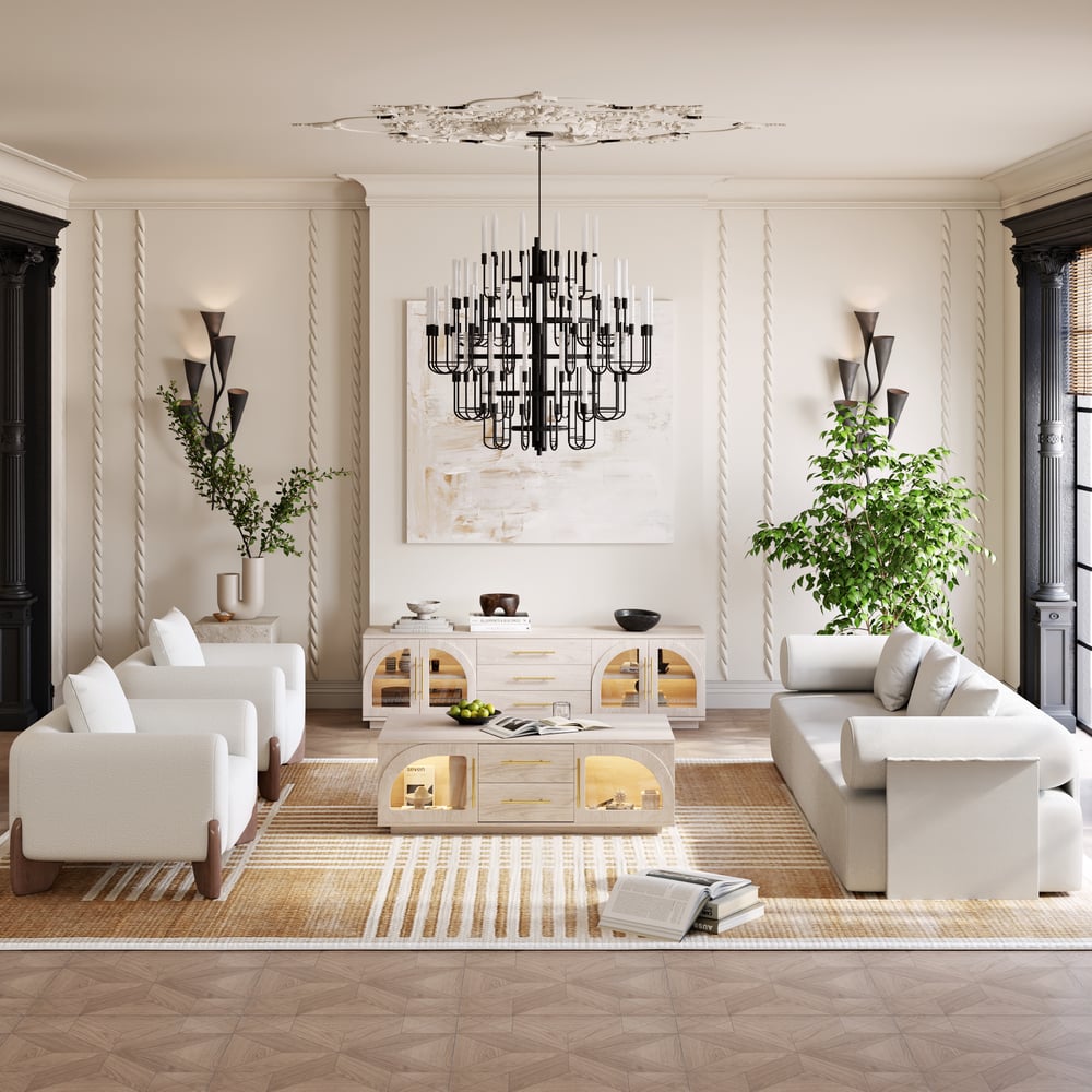 Arune 1830mm Arched Glass Doors TV Stand with Storage and LED window image