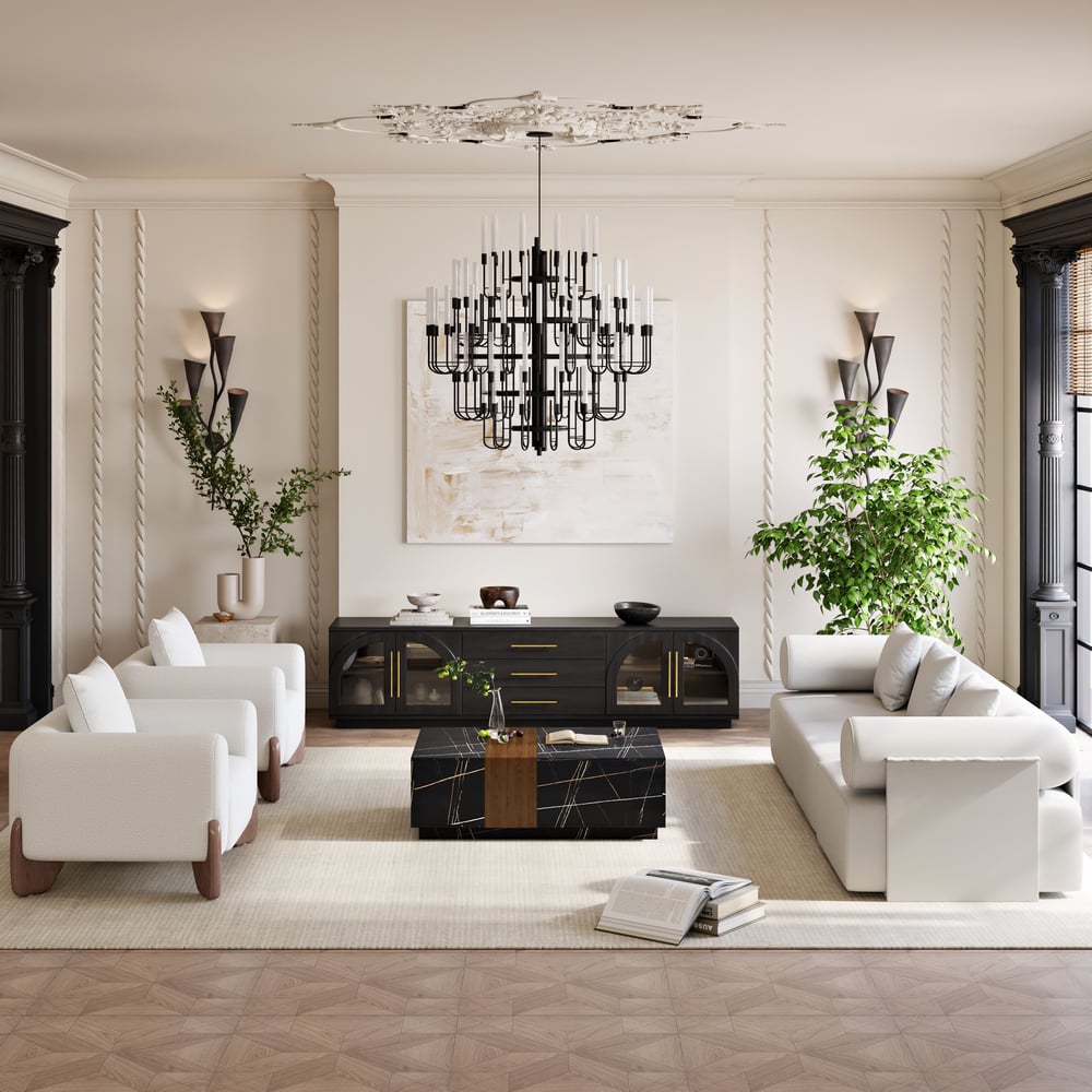 Arune 80" Arched Glass Doors TV Stand with Storage and LED window image