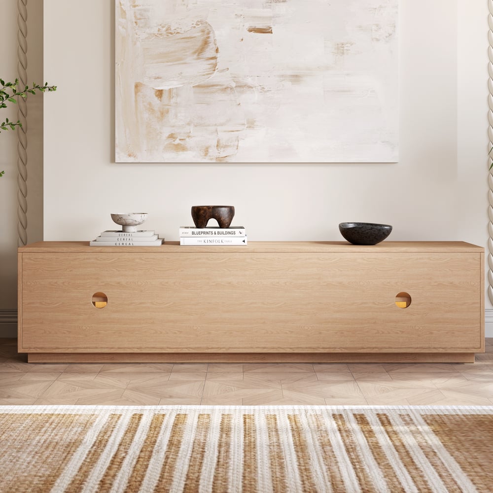 Arune 80" Arched Glass Doors TV Stand with Storage and LED window image