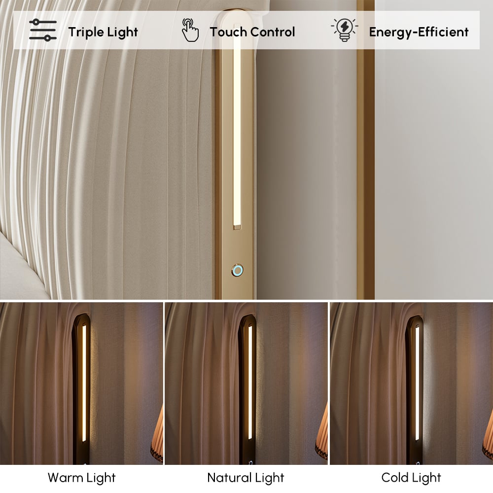 King Size Velvet Ruched Upholstered Bed Frame with Light & Charging Station window image