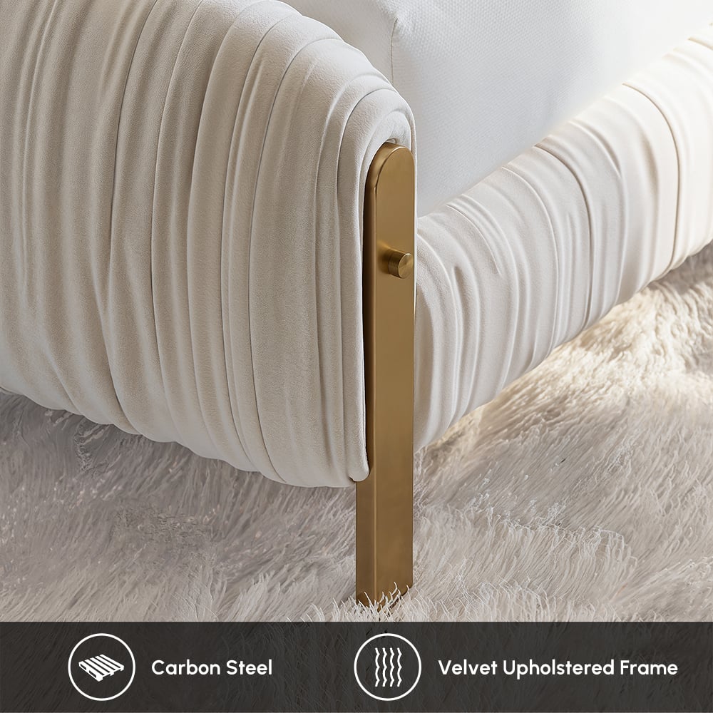 King Size Velvet Ruched Upholstered Bed Frame with Light & Charging Station window image