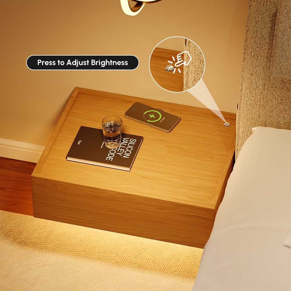 King Size Linen Bed with Floating Nightstands Bedroom Set window image