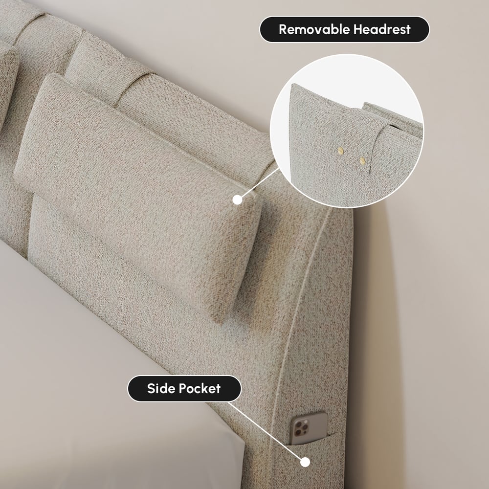 King Size Linen Bed with Floating Nightstands Bedroom Set window image