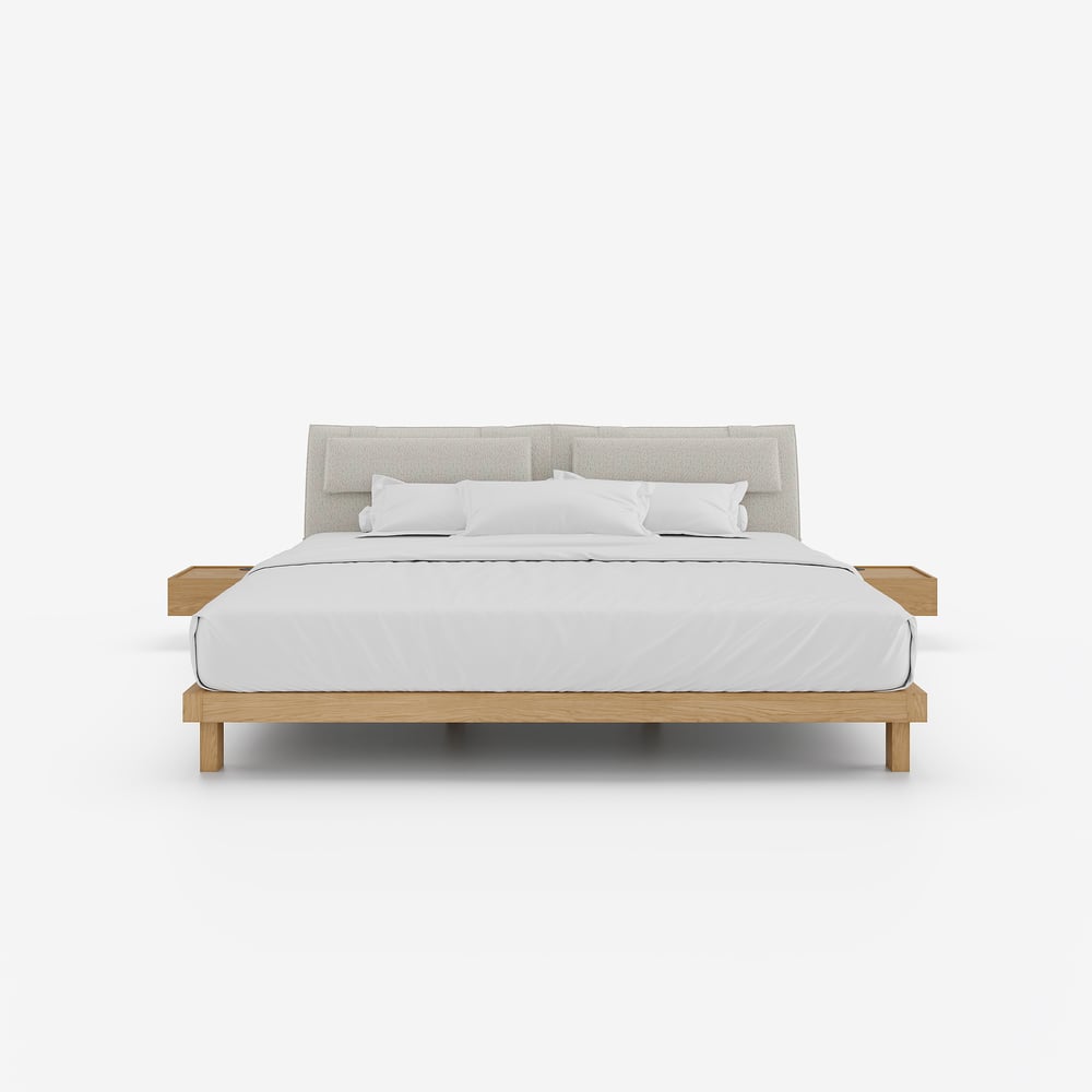 King Size Linen Bed with Floating Nightstands Bedroom Set window image