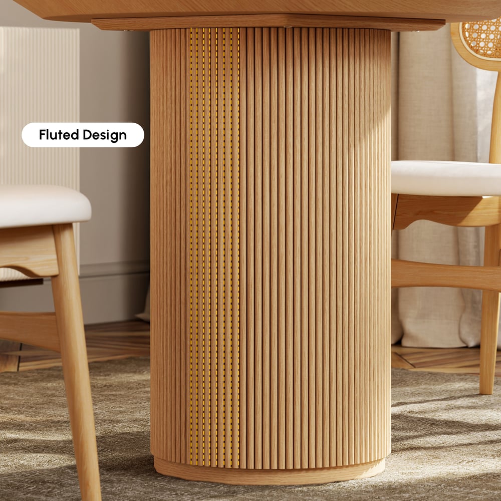 31,5 „Japandi Style kulatý dřevěný jídelní stůl přírodní sedadla pro 2 osoby obrázek okna