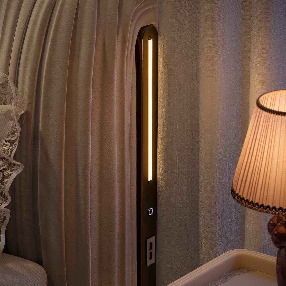 King Size Velvet Ruched Upholstered Bed Frame with Light & Charging Station window image