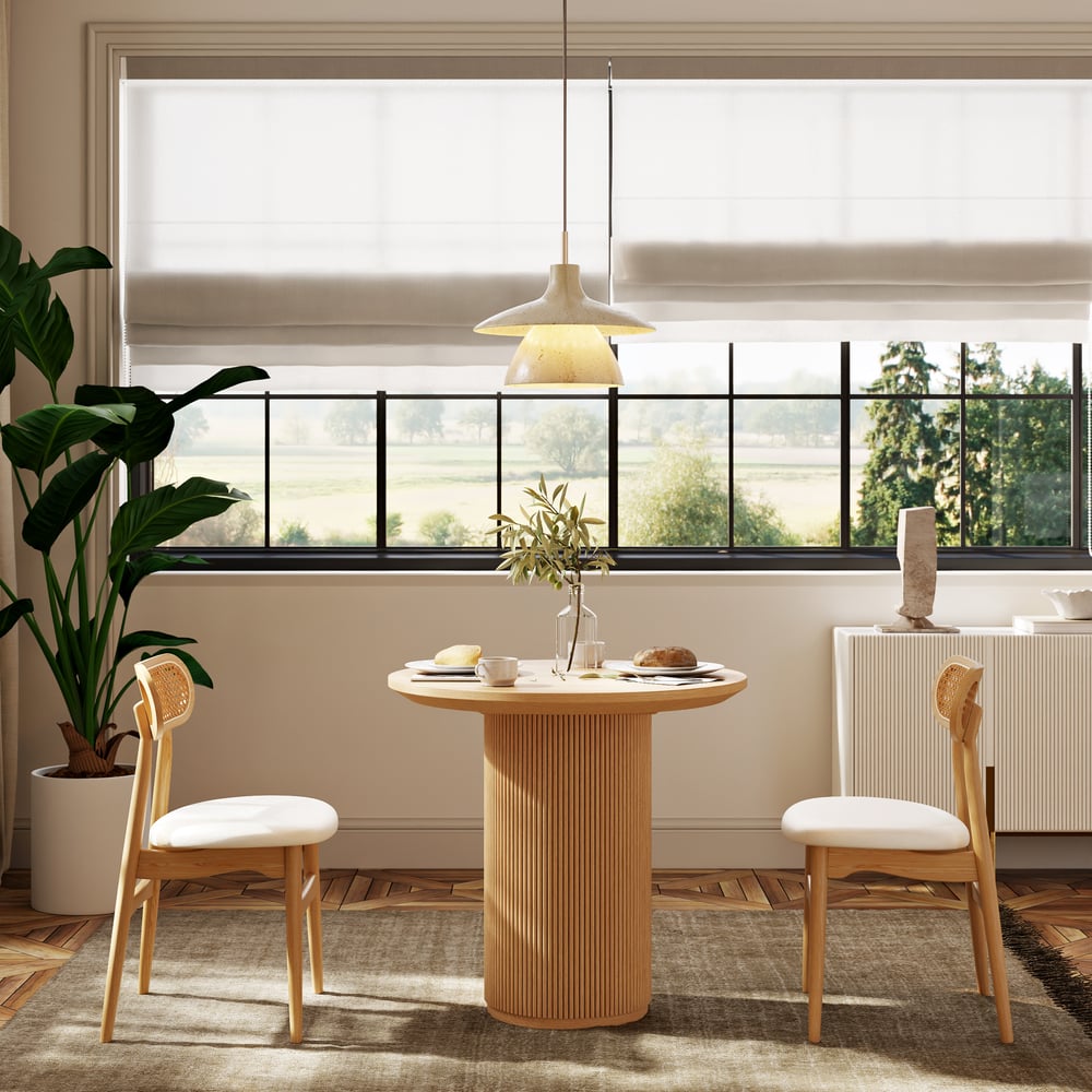 Questions and Answers for 31.5" Japandi Style Round Wood Dining Table Natural Seats 2 People