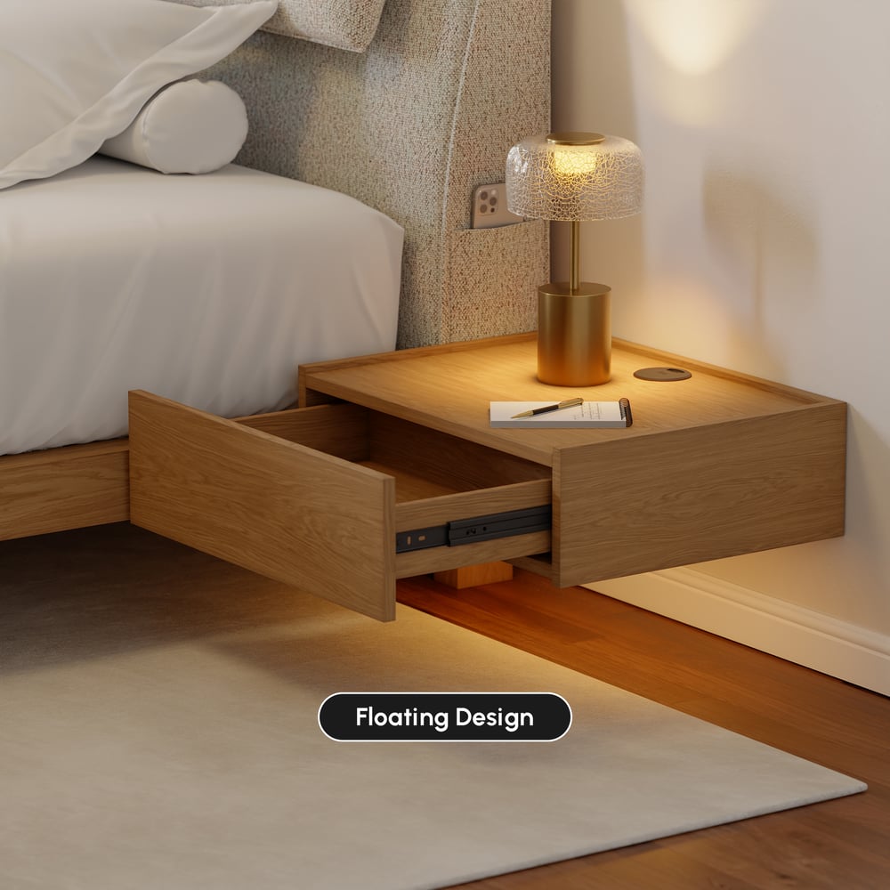 King Size Linen Bed with Floating Nightstands Bedroom Set window image