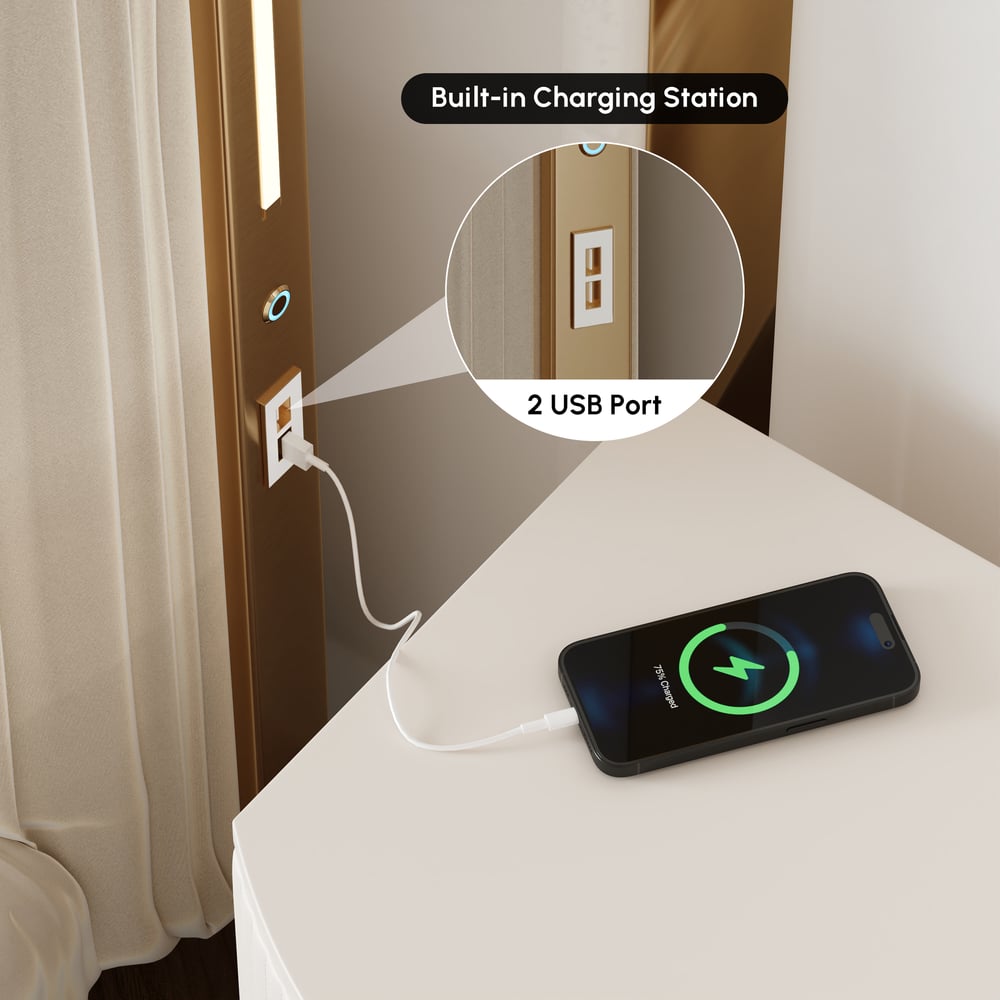 King Size Velvet Ruched Upholstered Bed Frame with Light & Charging Station window image