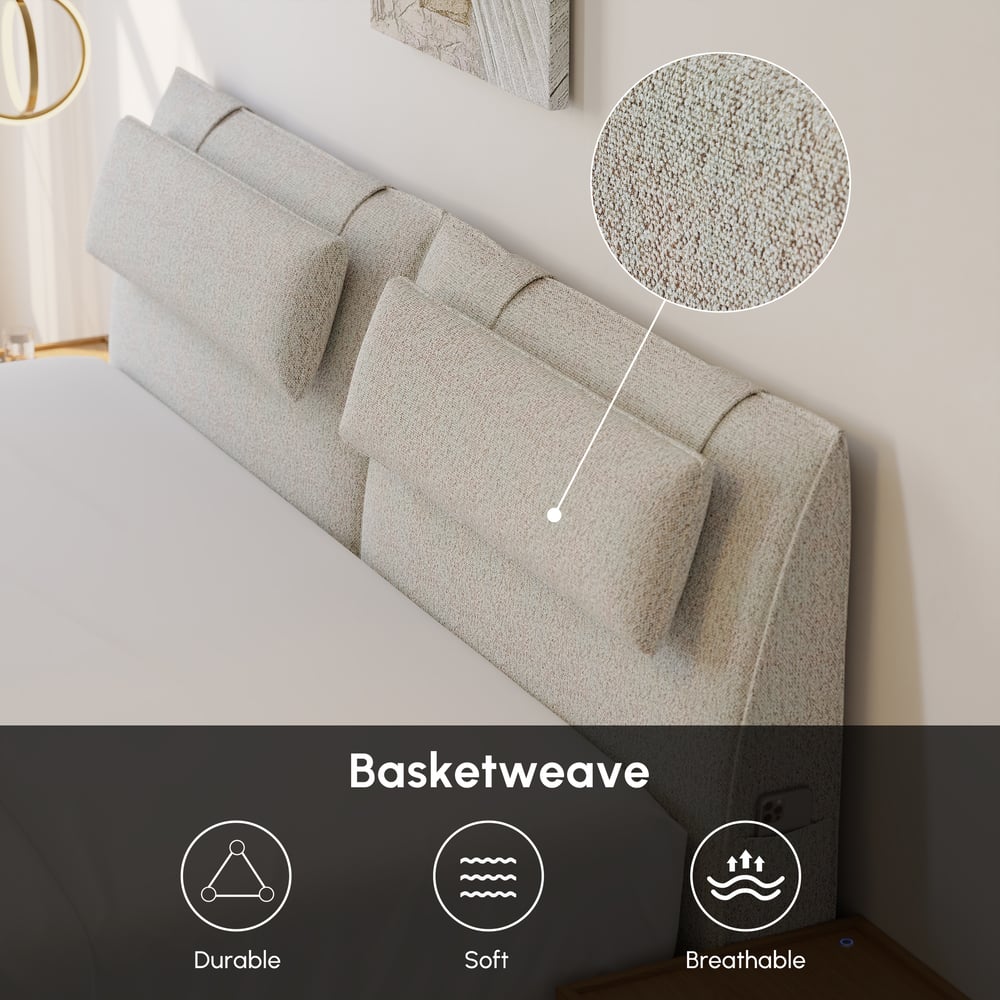 King Size Linen Bed with Floating Nightstands Bedroom Set window image