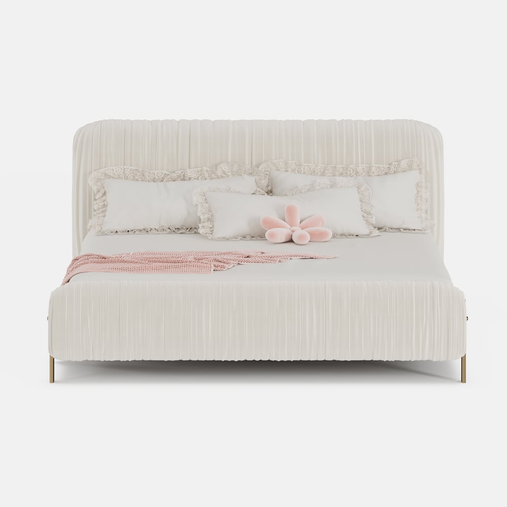 King Size Velvet Ruched Upholstered Bed Frame with Light & Charging Station window image