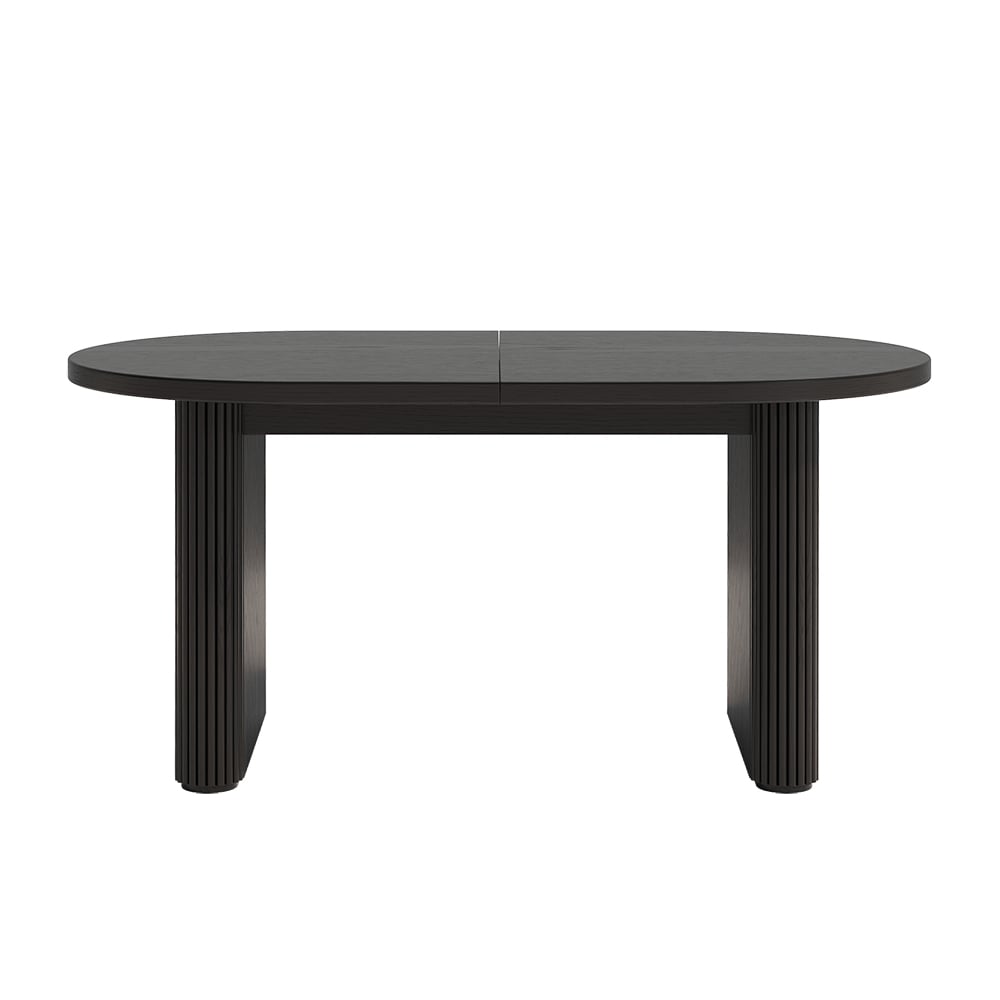 63"-79" Japandi Style Oval Extendable Dining Table Black Seats 4-6 People window image