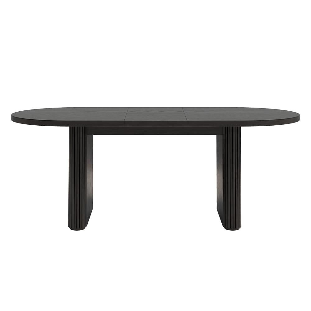 63"-79" Japandi Style Oval Extendable Dining Table Black Seats 4-6 People window image