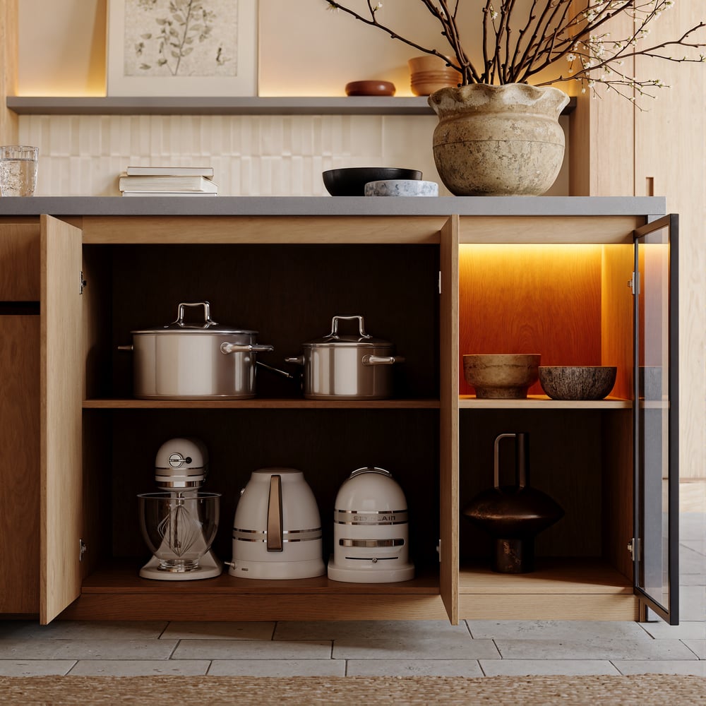 Ilha de cozinha moderna em cascata de 1800 mm com luz e armazenamento Imagem da janela