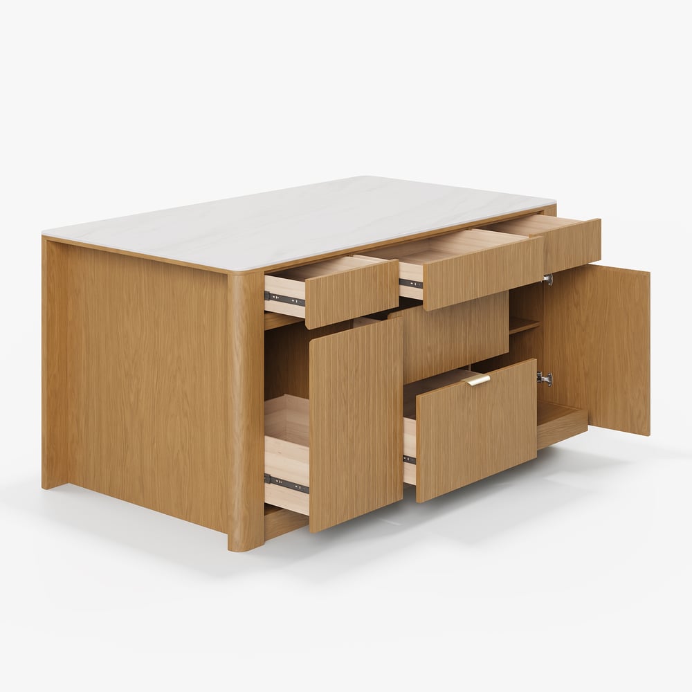 Îlot de cuisine en bois massif avec dessus en pierre frittée de 72 po avec rangement image de fenêtre