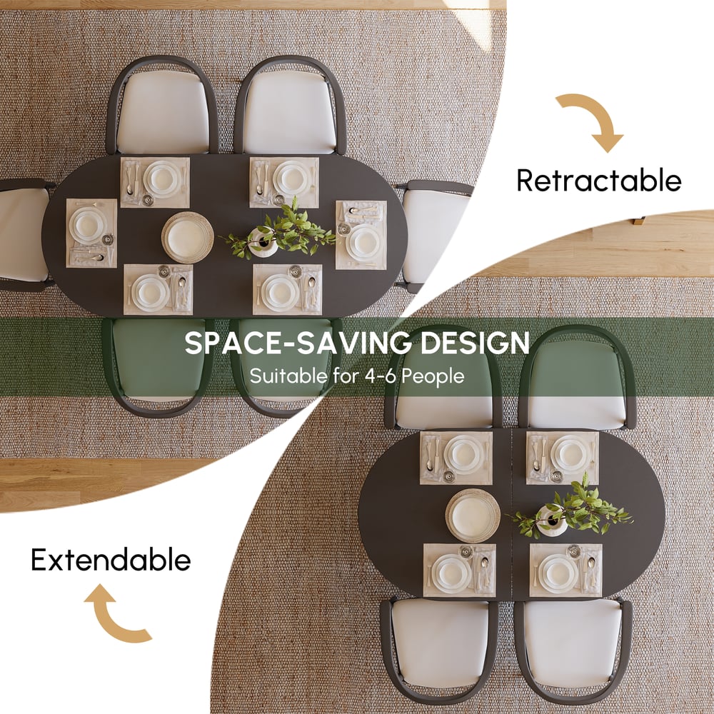 Japandi 1600mm-2000mm Oval Extendable Black Dining Table & 4 Dining Chair Set window image