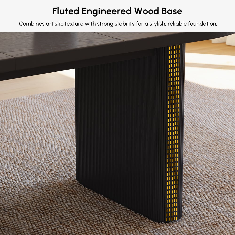 63"-79" Japandi Style Oval Extendable Dining Table Black Seats 4-6 People window image