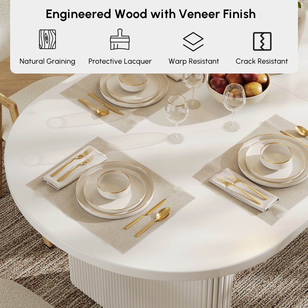 Fluve 2000mm-2400mm Oval Extendable White Dining Table Butterfly Leaf 6-10 Seater window image