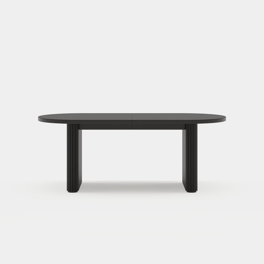 Table de salle à manger ovale extensible noire Fluve, 2 000 mm à 2 400 mm, feuille de papillon, 6 à 10 places image de fenêtre