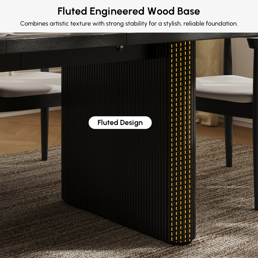 Table de salle à manger ovale extensible noire Fluve, 2 000 mm à 2 400 mm, feuille de papillon, 6 à 10 places image de fenêtre