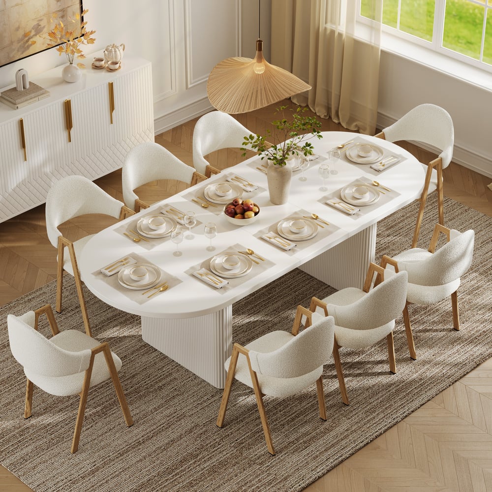 Fluve 2000mm-2400mm Oval Extendable White Dining Table Butterfly Leaf 6-10 Seater window image