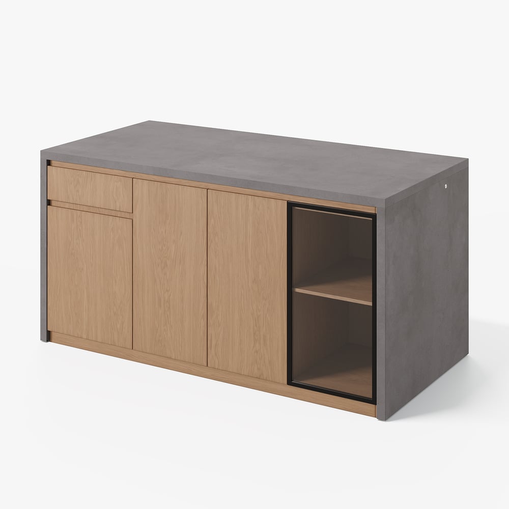 Ilha de cozinha moderna em cascata de 1800 mm com luz e armazenamento Imagem da janela