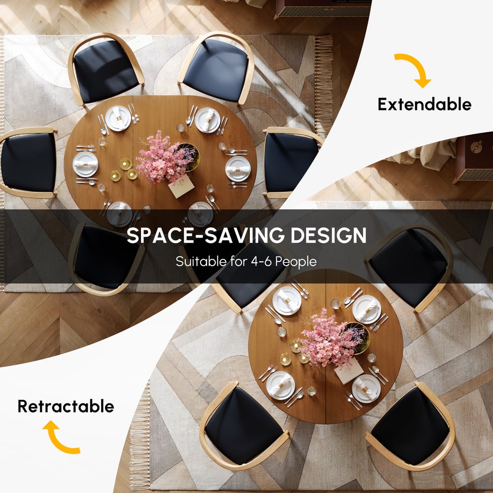 Mesa de comedor ovalada y redonda con pedestal extensible para 6 personas, nogal japonés imagen de ventana