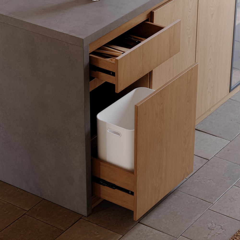 Ilha de cozinha moderna em cascata de 1800 mm com luz e armazenamento Imagem da janela