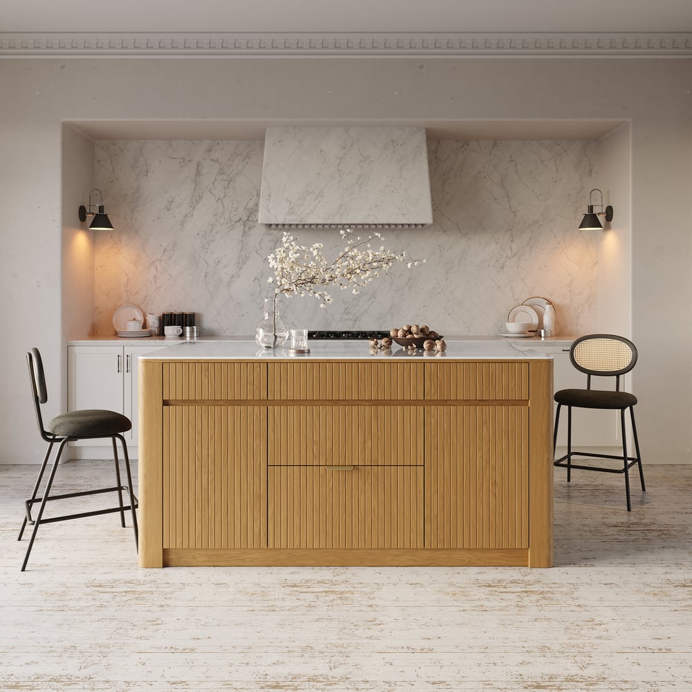 Questions and Answers for 72" Sintered Stone Top Solid Wood Kitchen Island with Storage