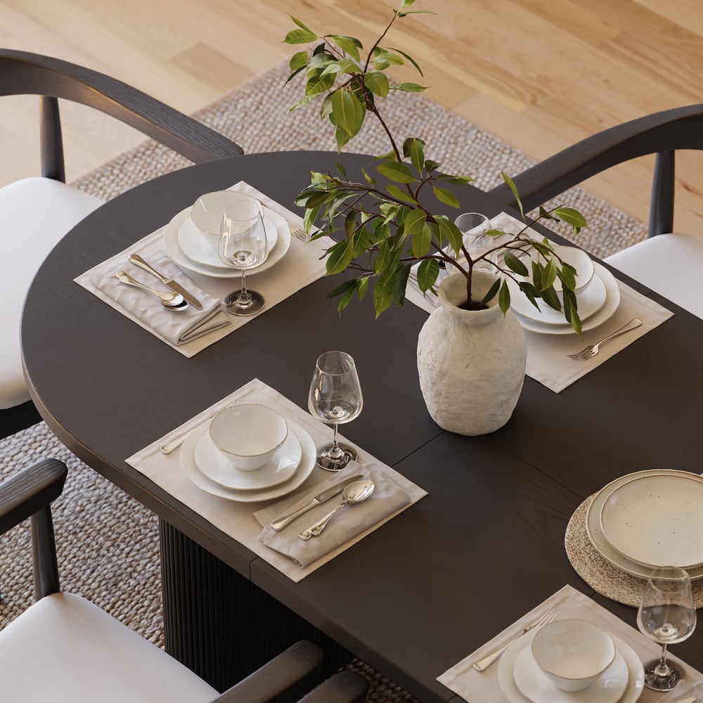 63"-79" Japandi Style Oval Extendable Dining Table Black Seats 4-6 People window image